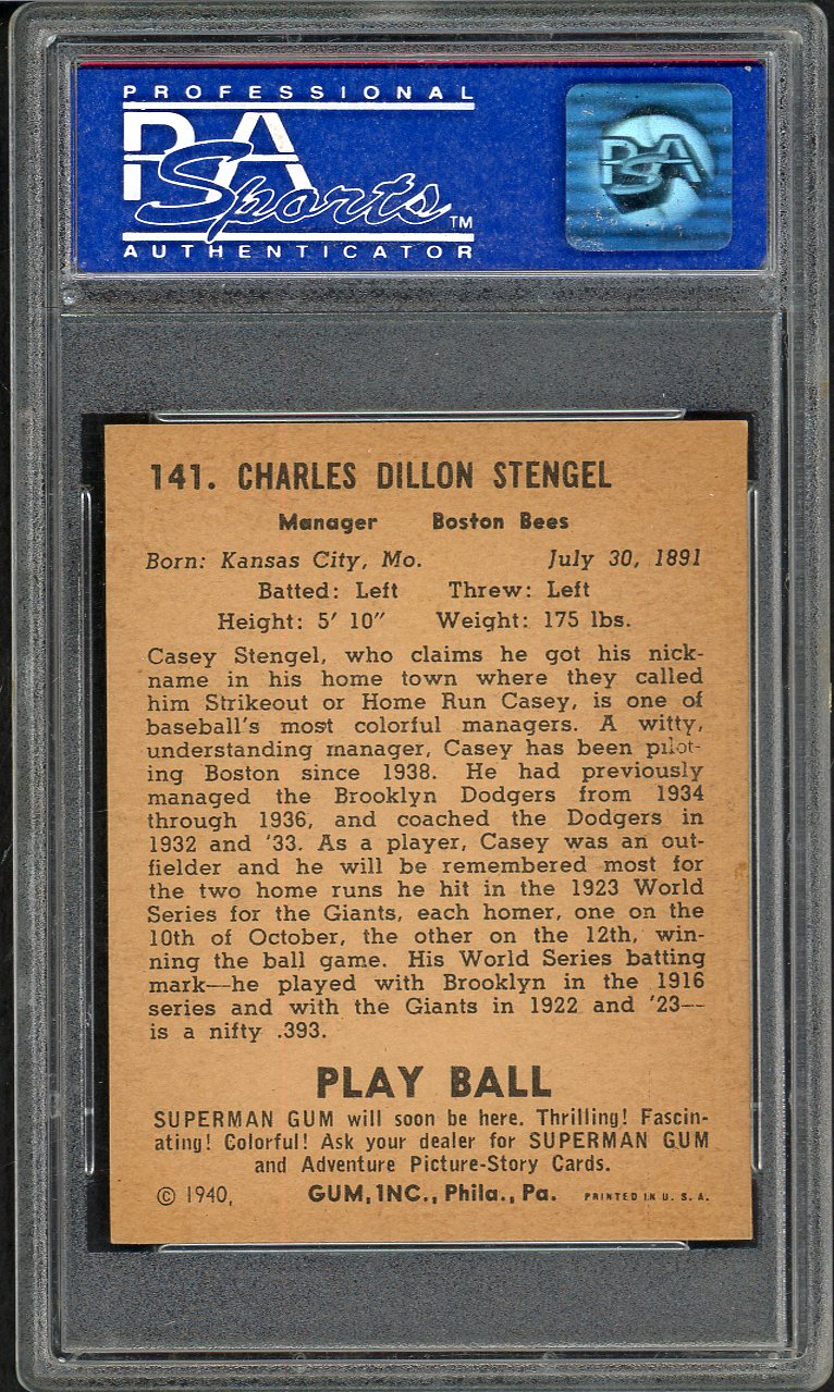 1940 Play Ball #141 Casey Stengel Braves PSA 7 NM 561908