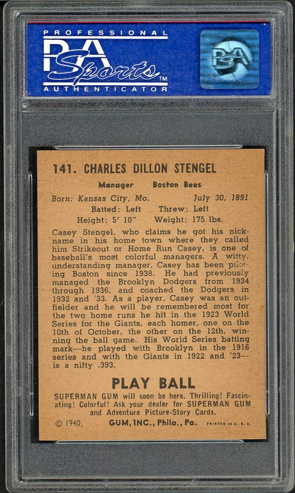 1940 Play Ball #141 Casey Stengel Braves PSA 7 NM 561908