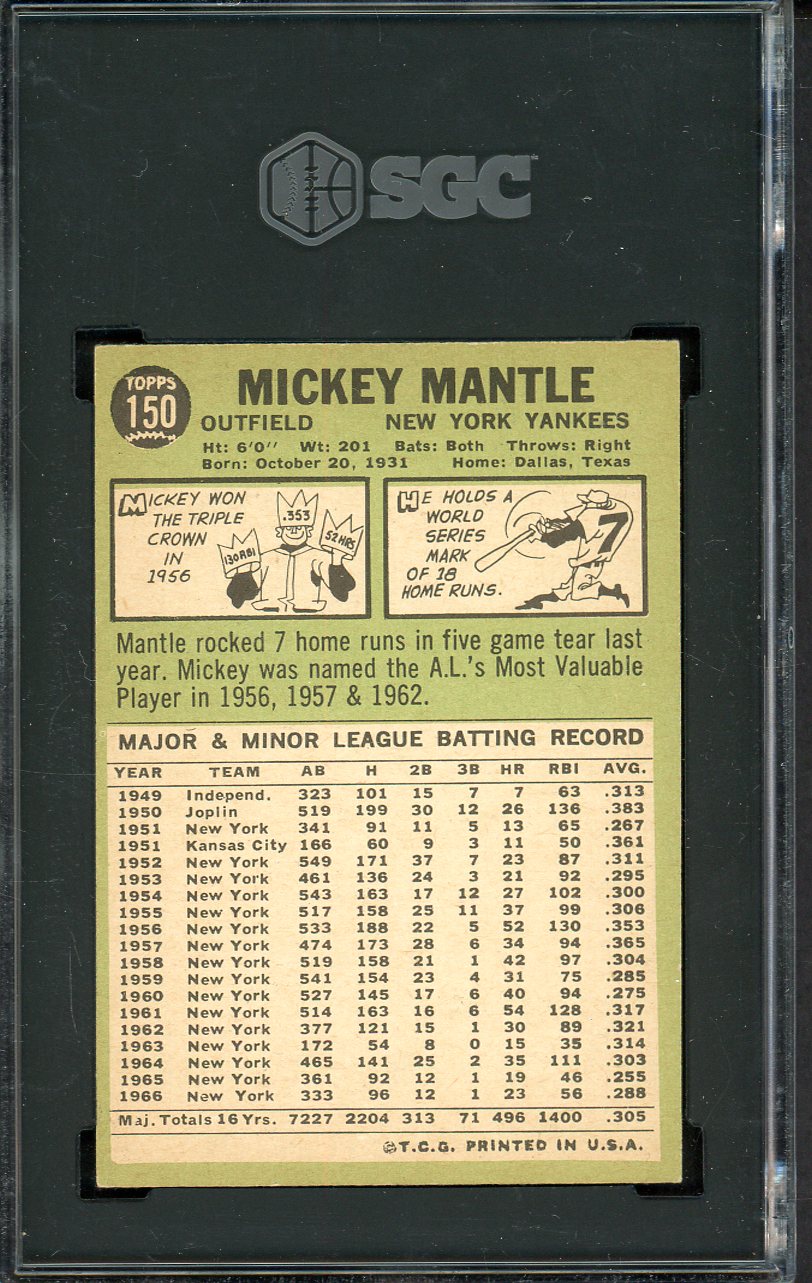 1967 Topps Baseball #150 Mickey Mantle Yankees SGC 4 VG-EX 561910