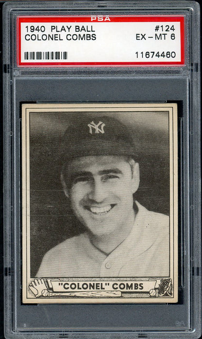 1940 Play Ball #124 Earle Combs Yankees PSA 6 EX-MT 561912