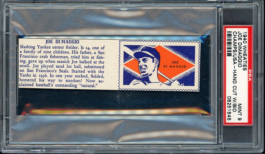 1940 Wheaties Champions Joe DiMaggio Yankees PSA 9 MINT 561914