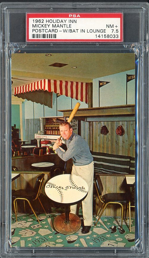 1962 Holiday Inn Postcard Mickey Mantle Yankees PSA 7.5 NM+ 561921