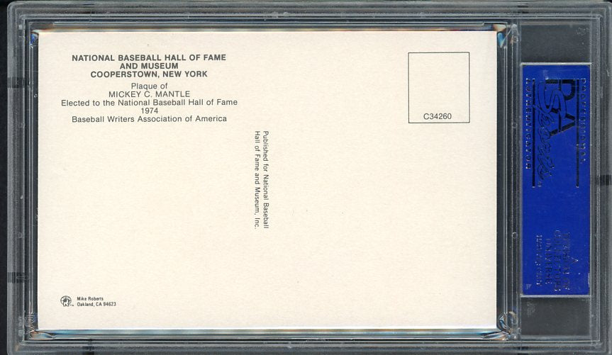 HOF Plaque Postcard Mickey Mantle Yankees PSA/DNA Auth Signed 561925