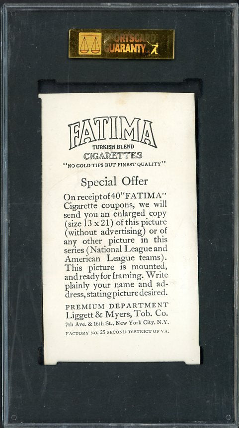 1913 T200 Fatima Philadelphia A's Team SGC Auth 561928
