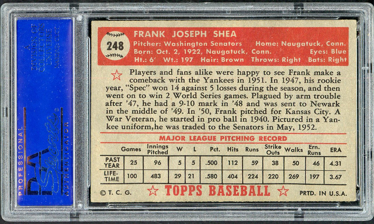 1952 Topps Baseball #248 Frank Shea Yankees PSA 5 EX 561937