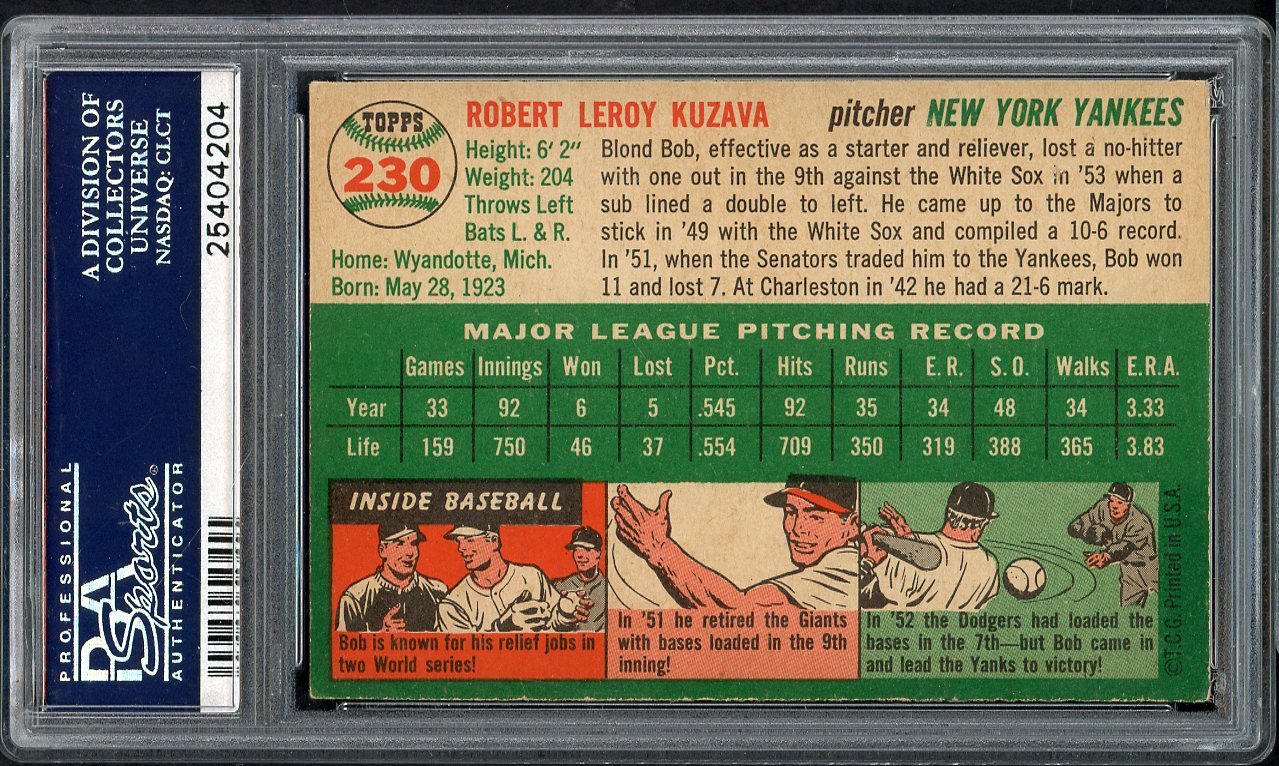1954 Topps Baseball #230 Bob Kuzava Yankees PSA 5 EX 561940