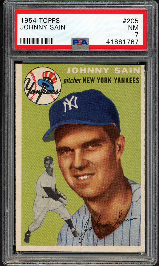1954 Topps Baseball #205 Johnny Sain Yankees PSA 7 NM 561941