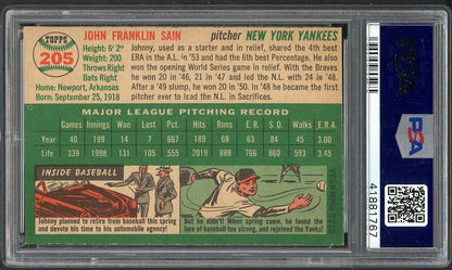 1954 Topps Baseball #205 Johnny Sain Yankees PSA 7 NM 561941