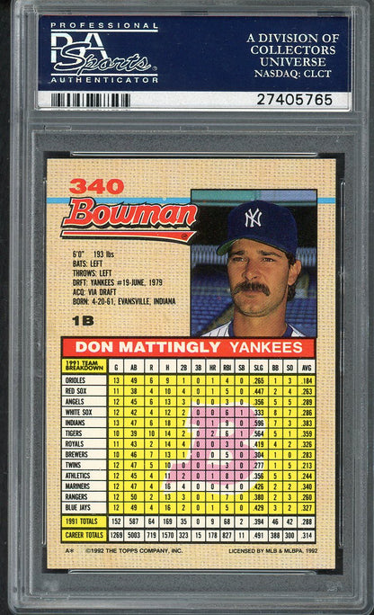 1992 Bowman #340 Don Mattingly Yankees PSA 10 GEM MINT 561946