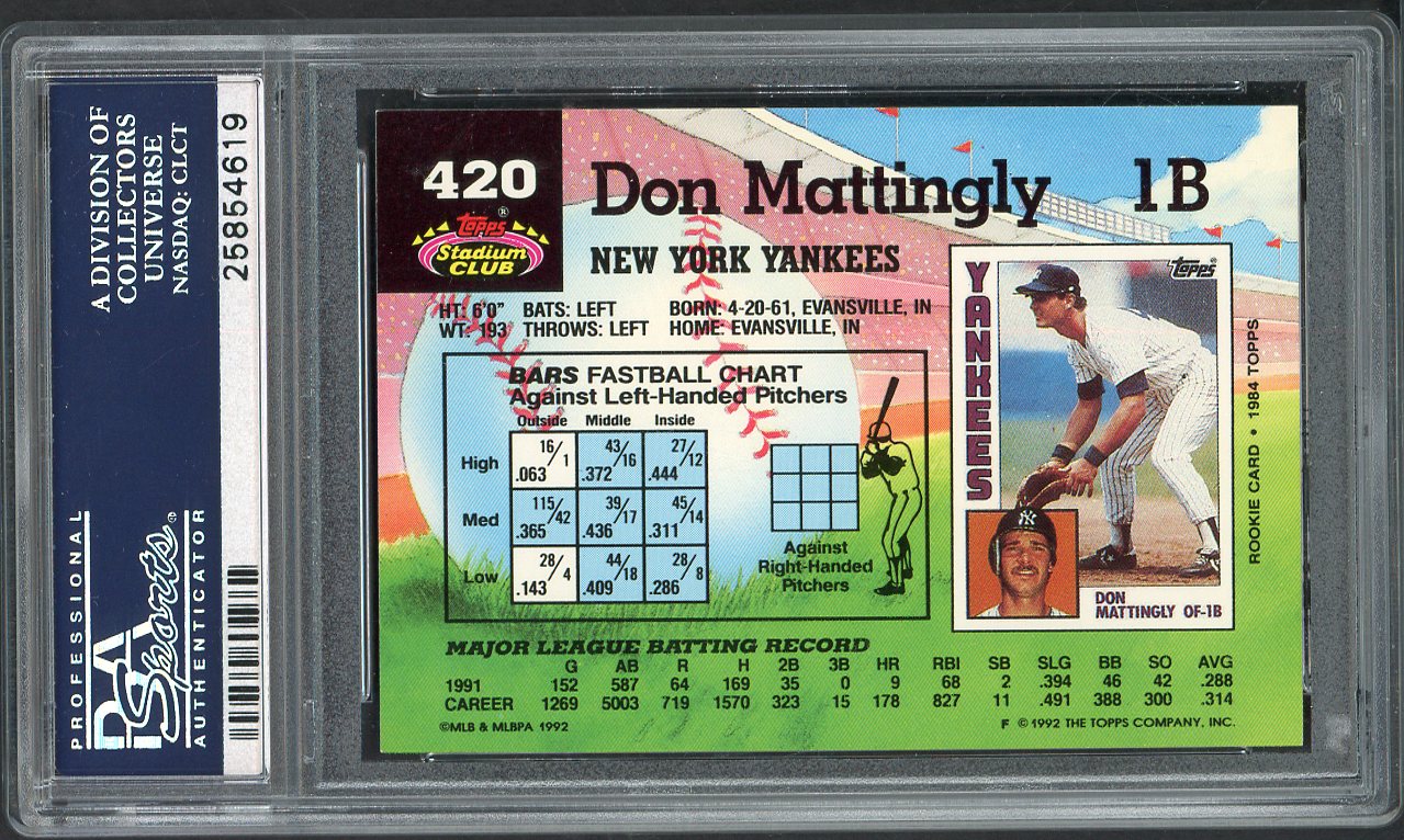 1992 Stadium Club #420 Don Mattingly Yankees PSA 10 GEM MINT 561953