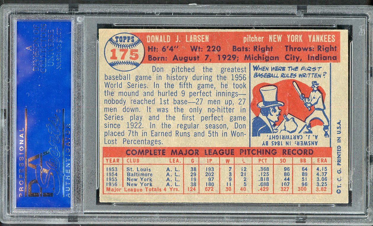 1957 Topps Baseball #175 Don Larsen Yankees PSA 6 EX-MT 561955