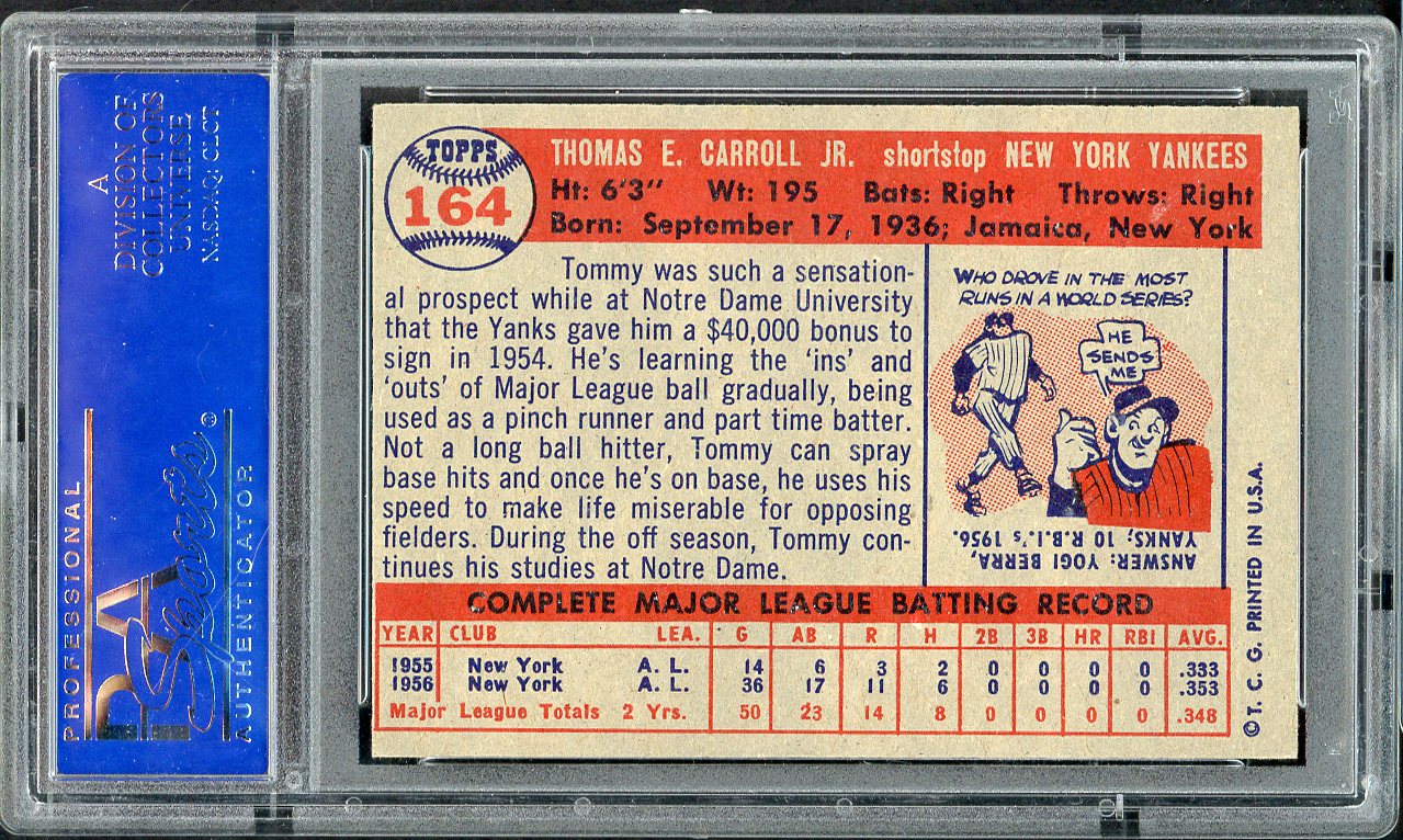 1957 Topps Baseball #164 Tommy Carroll Yankees PSA 8 NM/MT 561956