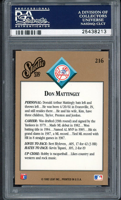 1992 Studio #216 Don Mattingly Yankees PSA 10 GEM MINT 561959