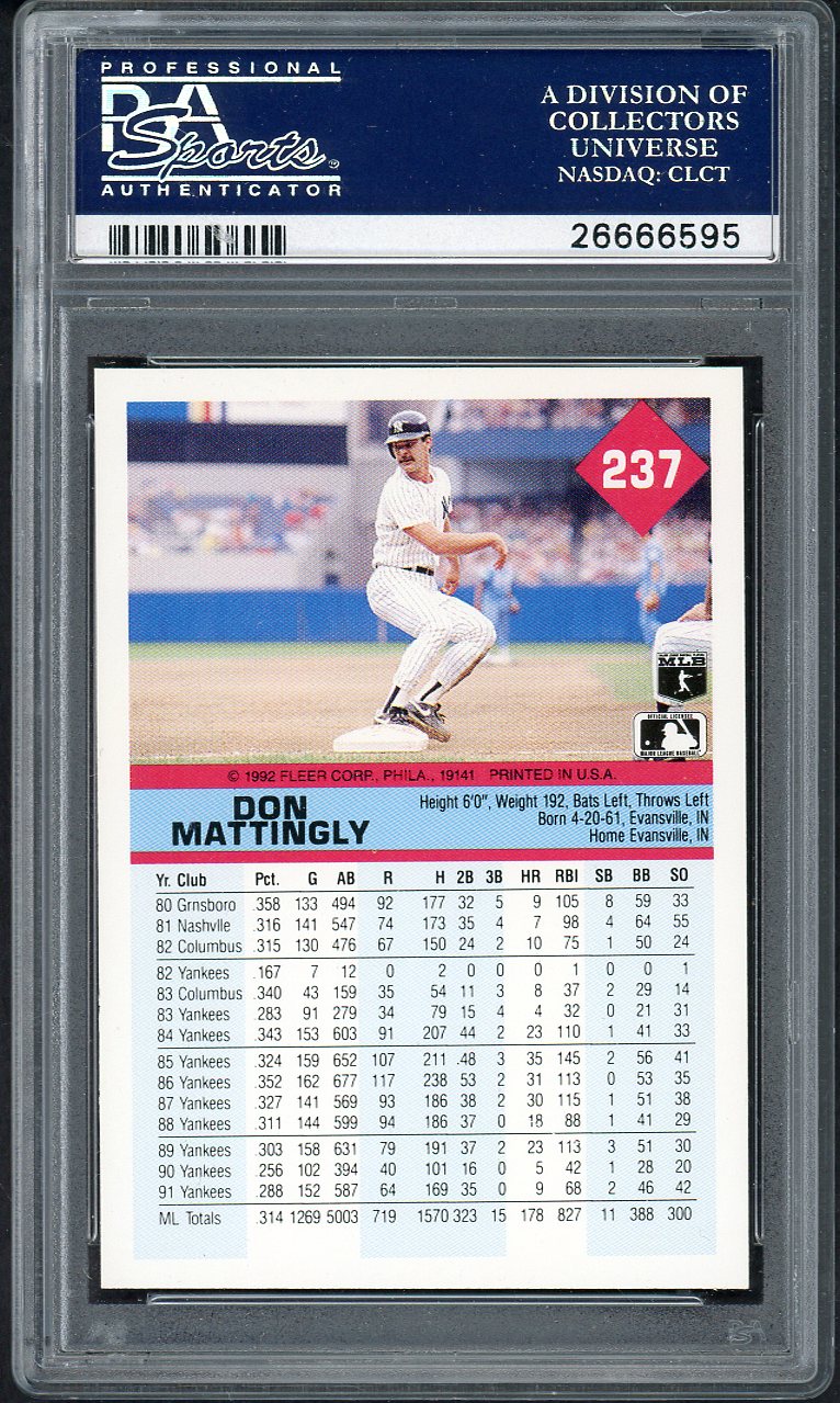 1992 Fleer #237 Don Mattingly Yankees PSA 10 GEM MINT 561960