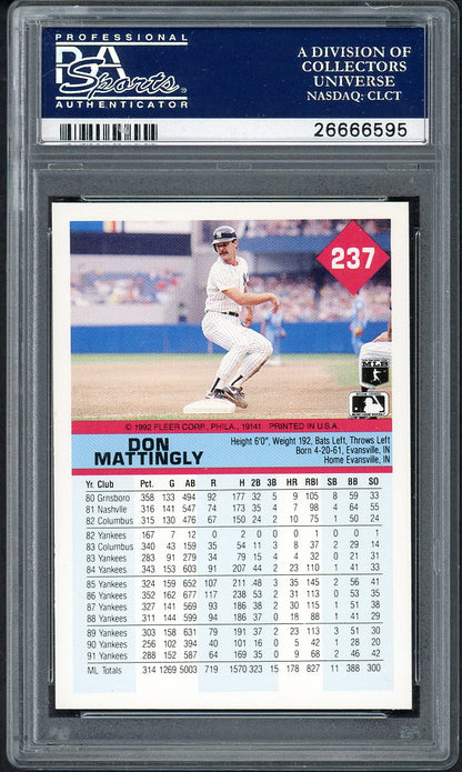 1992 Fleer #237 Don Mattingly Yankees PSA 10 GEM MINT 561960