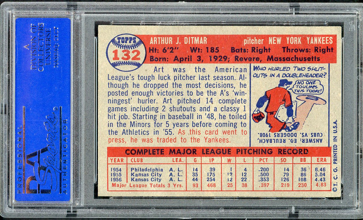 1957 Topps Baseball #132 Art Ditmar Yankees PSA 7 NM 561962