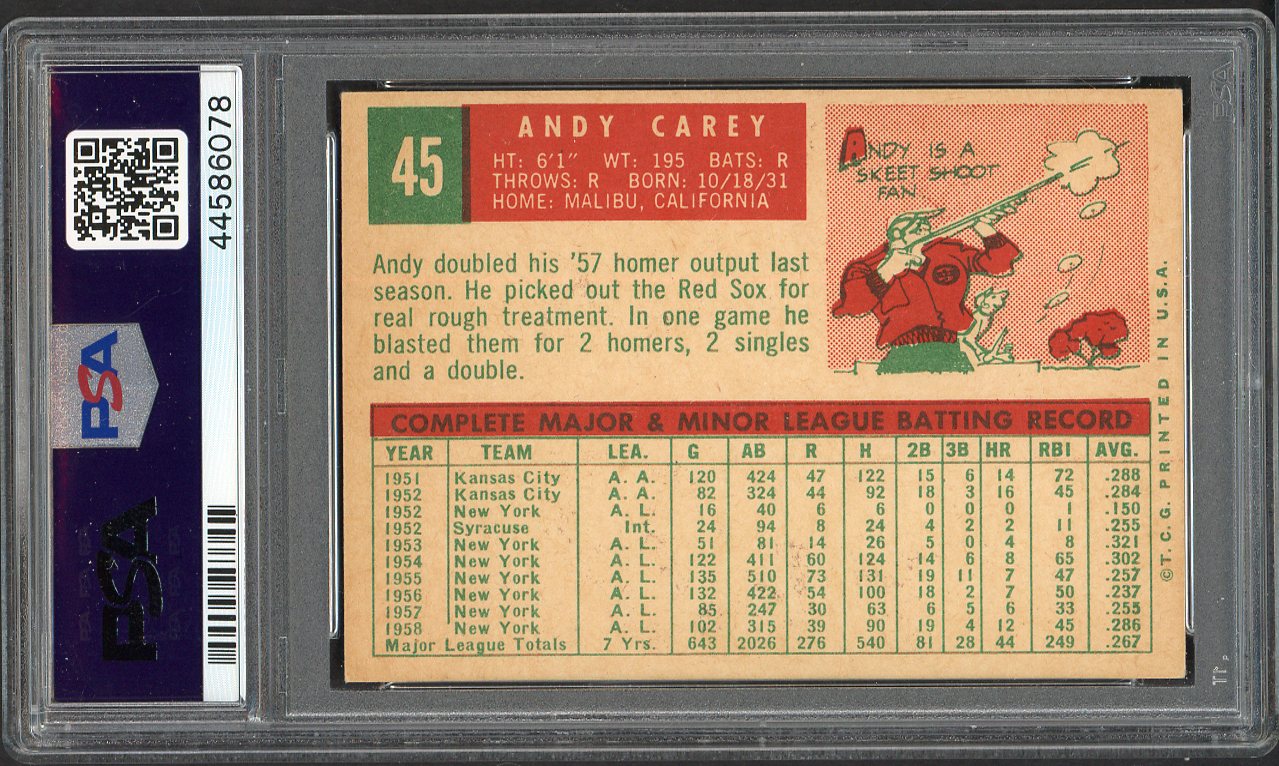 1959 Topps Baseball #045 Andy Carey Yankees PSA 6 EX-MT 561965