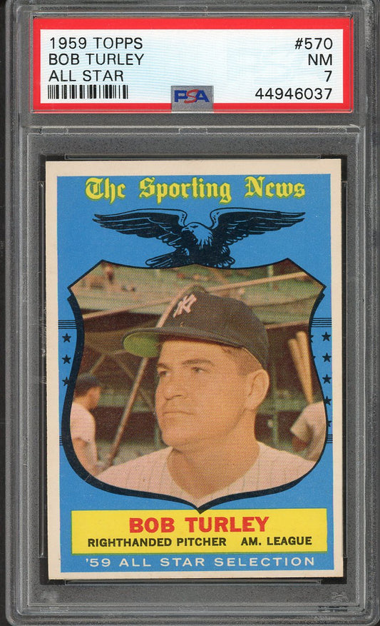 1959 Topps Baseball #570 Bob Turley A.S. Yankees PSA 7 NM 561966