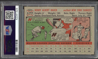 1956 Topps Baseball #177 Hank Bauer Yankees PSA 8 NM/MT Gray 561970