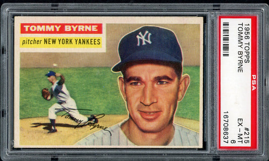 1956 Topps Baseball #215 Tommy Byrne Yankees PSA 6 EX-MT 561972