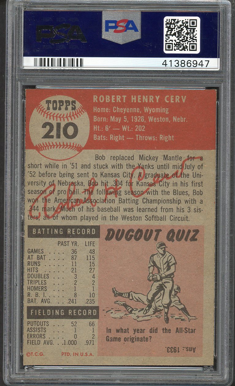 1953 Topps Baseball #210 Bob Cerv Yankees PSA 6 EX-MT 561974