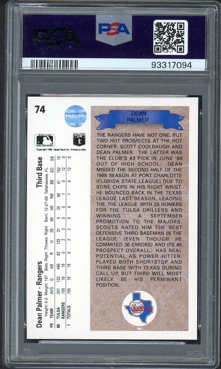 1990 Upper Deck #074 Dean Palmer Rangers PSA 10 GEM MINT 561976