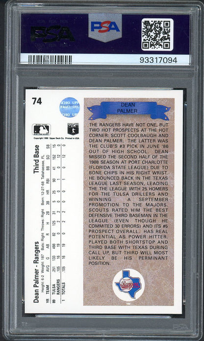 1990 Upper Deck #074 Dean Palmer Rangers PSA 10 GEM MINT 561976