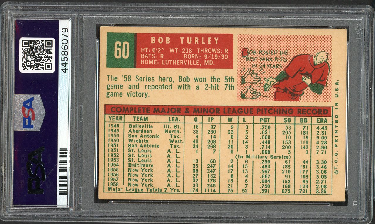1959 Topps Baseball #060 Bob Turley Yankees PSA 6 EX-MT 561984