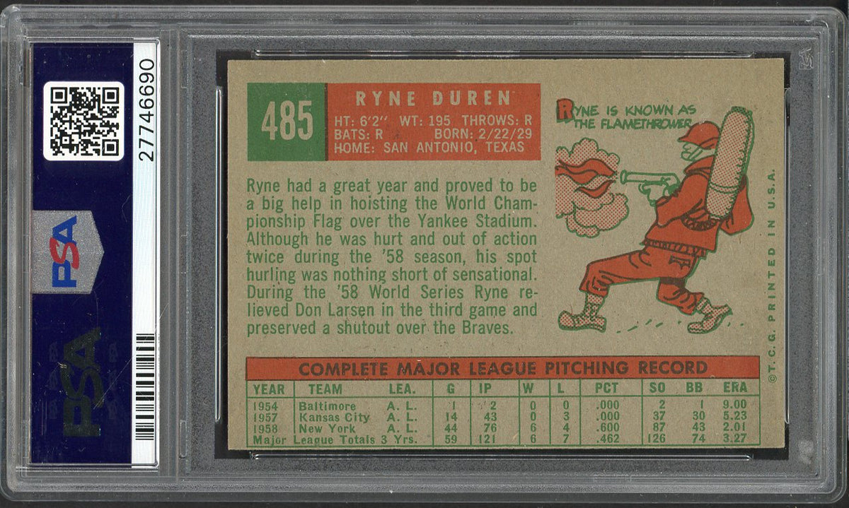 1959 Topps Baseball #485 Ryne Duren Yankees PSA 7 NM 561988