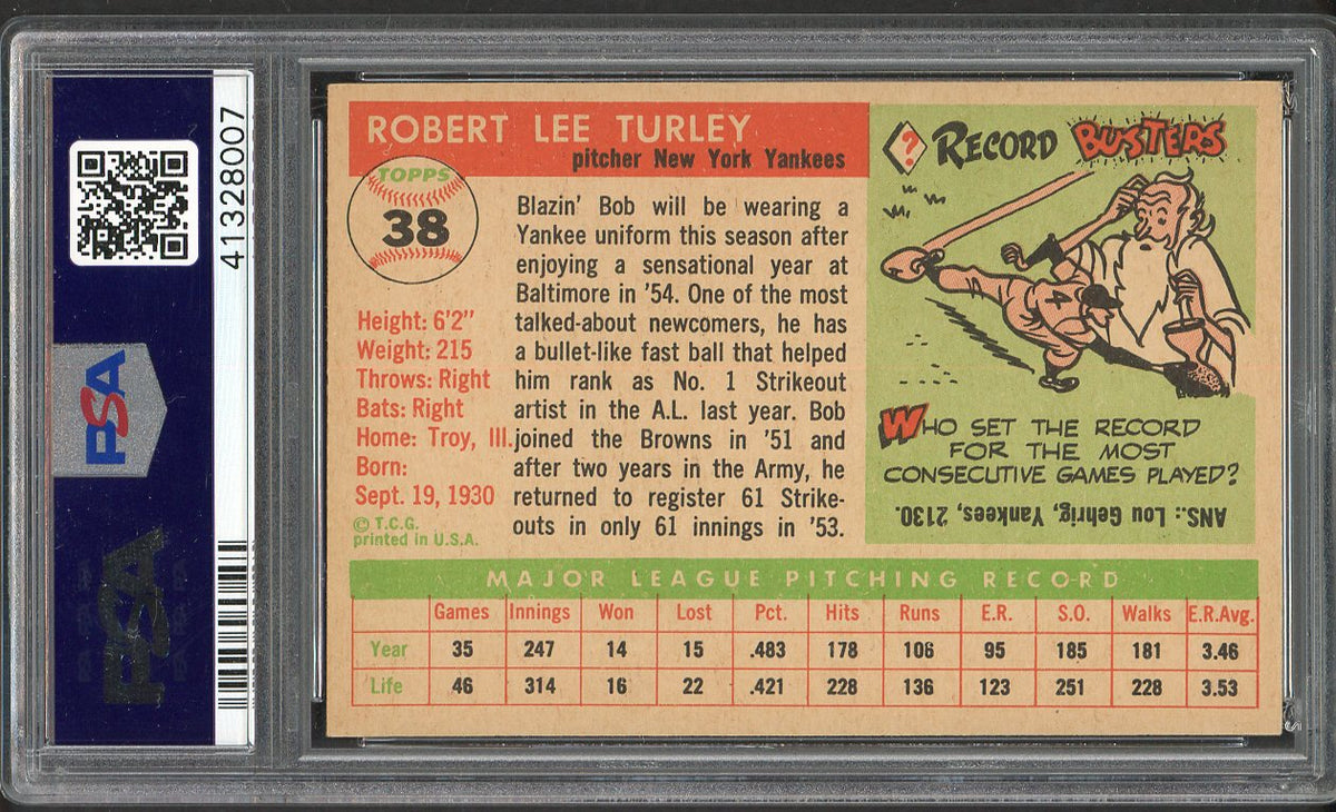 1955 Topps Baseball #038 Bob Turley Yankees PSA 7 NM 561991