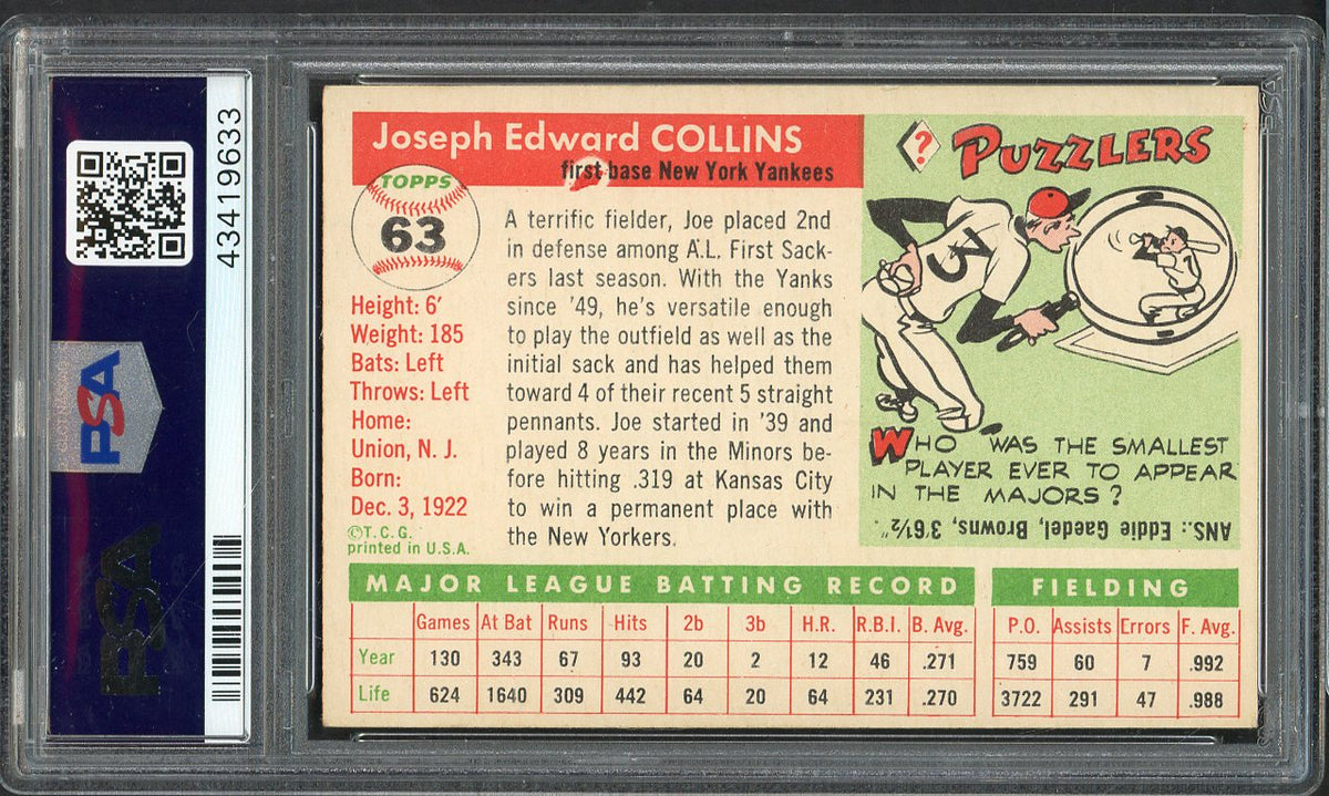 1955 Topps Baseball #063 Joe Collins Yankees PSA 5 EX 561992