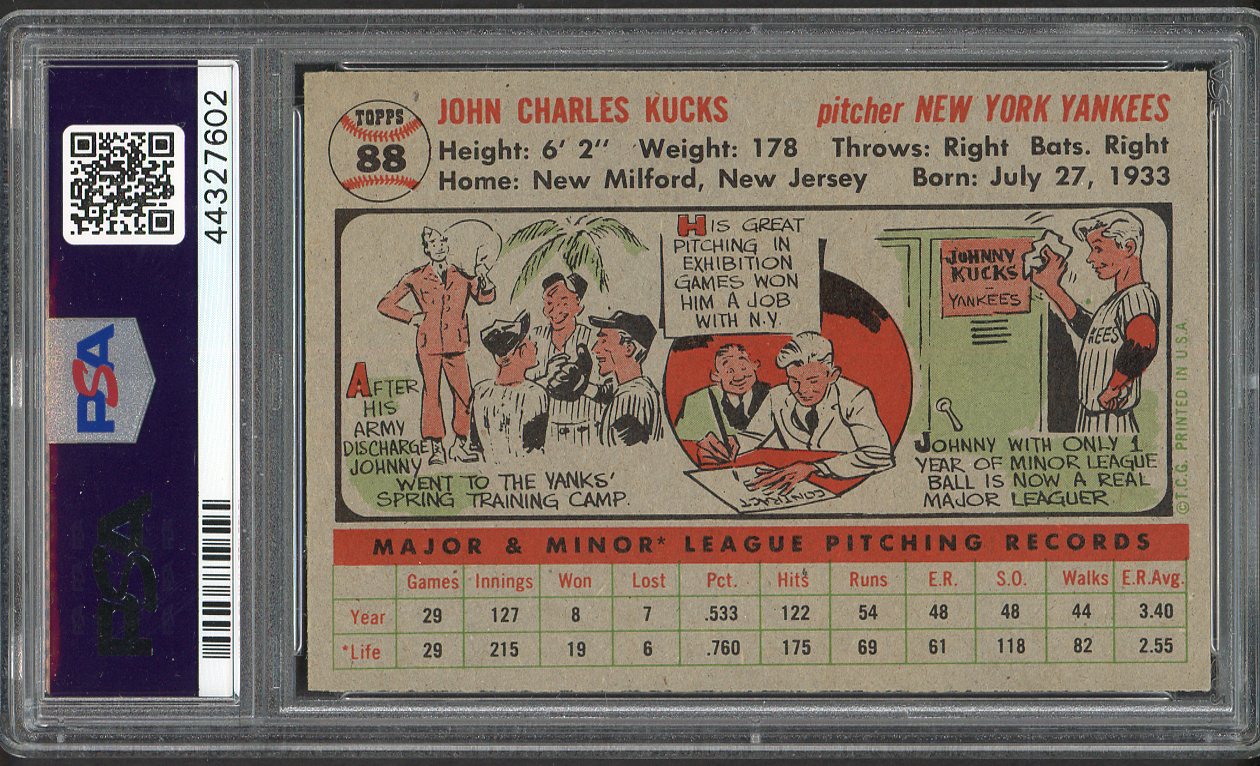 1956 Topps Baseball #088 Johnny Kucks Yankees PSA 7 NM Gray 561999