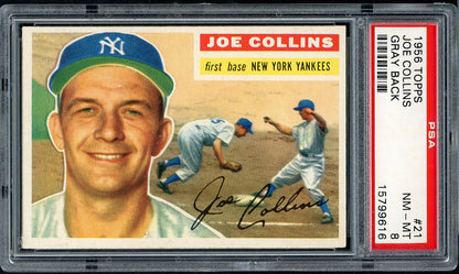 1956 Topps Baseball #021 Joe Collins Yankees PSA 8 NM/MT Gray 562001