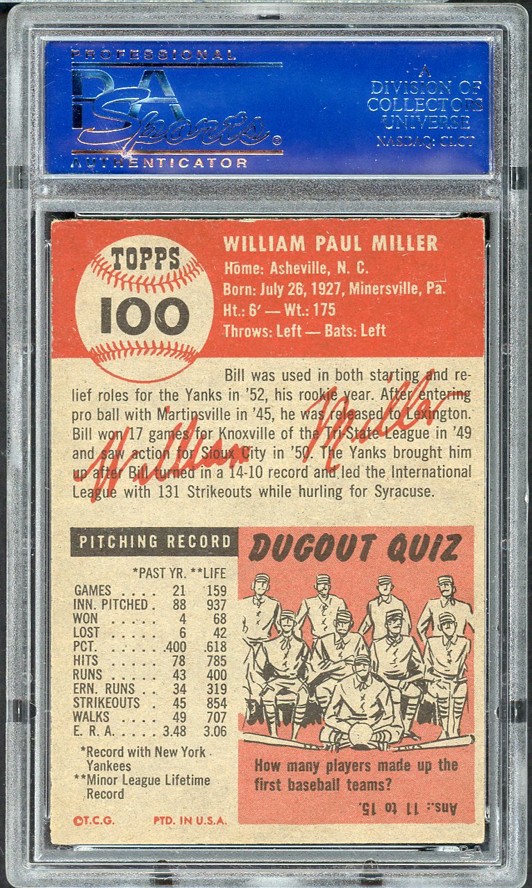 1953 Topps Baseball #100 Bill Miller Yankees PSA 6 EX-MT 562004