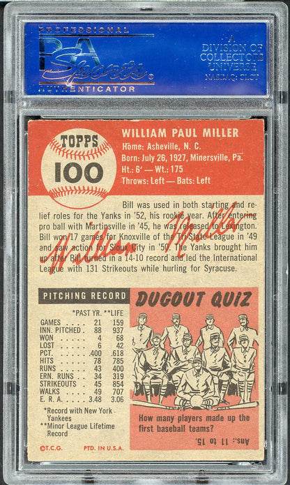1953 Topps Baseball #100 Bill Miller Yankees PSA 6 EX-MT 562004