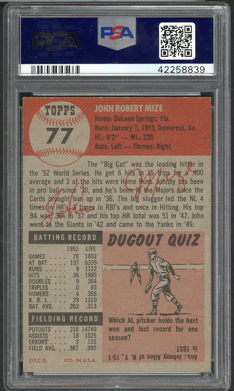 1953 Topps Baseball #077 Johnny Mize Yankees PSA 5.5 EX+ 562005
