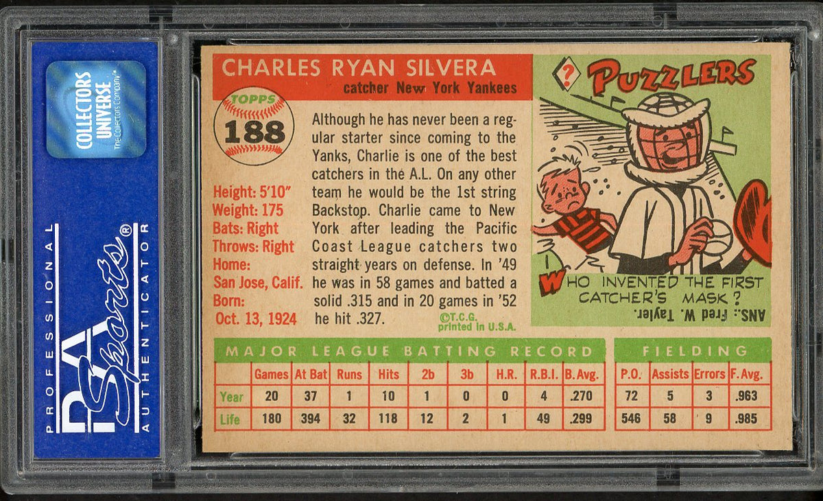 1955 Topps Baseball #188 Charlie Silvera Yankees PSA 7 NM 562007
