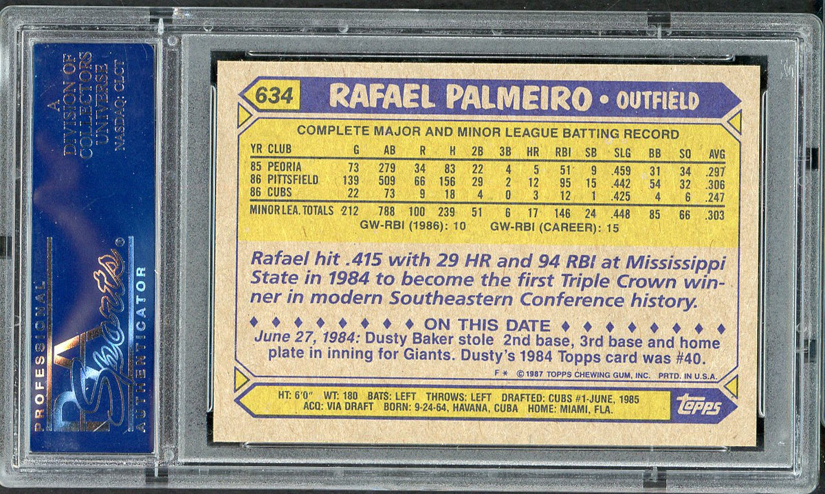 1987 Topps #634 Rafael Palmeiro Cubs PSA 9 MINT 562021