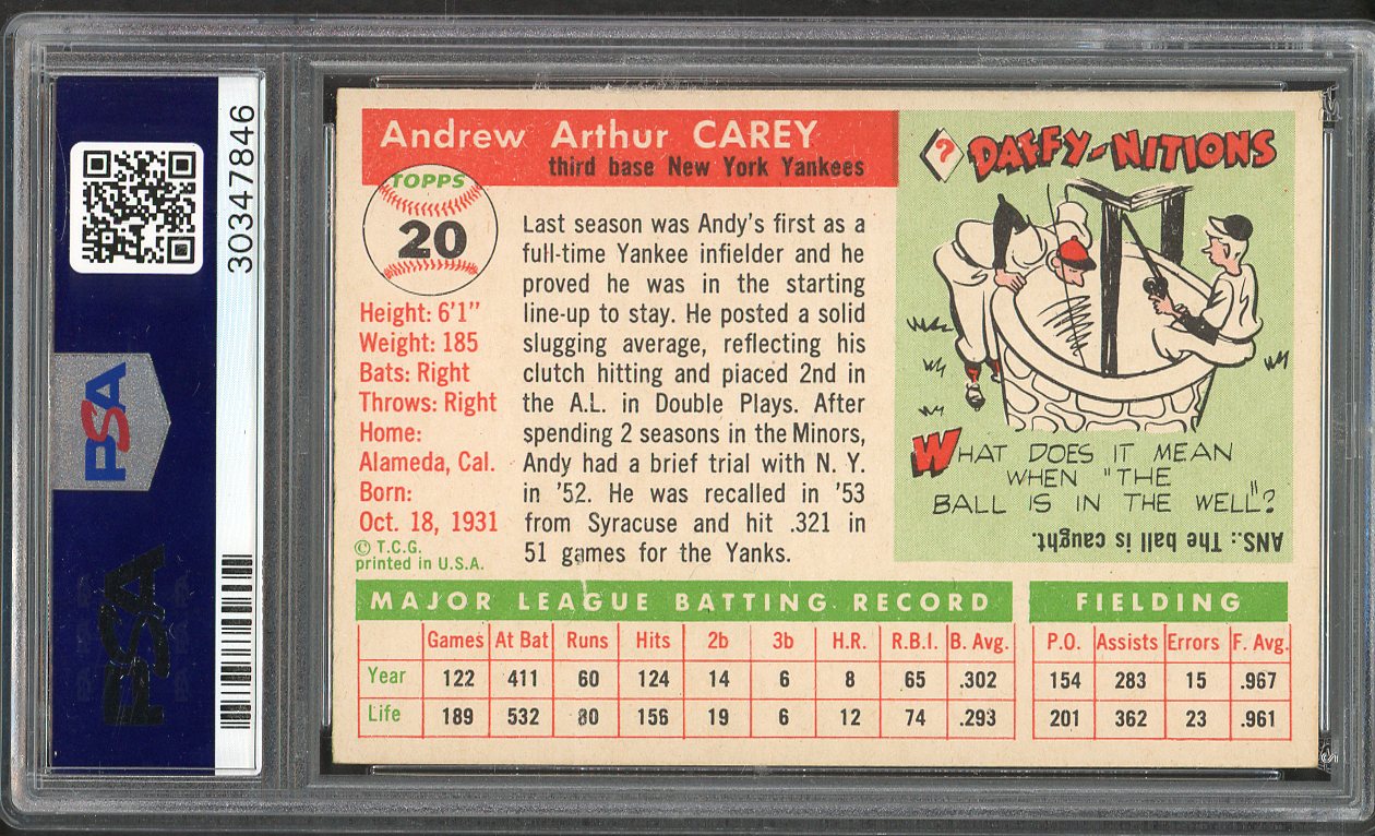 1955 Topps Baseball #020 Andy Carey Yankees PSA 6 EX-MT 562030