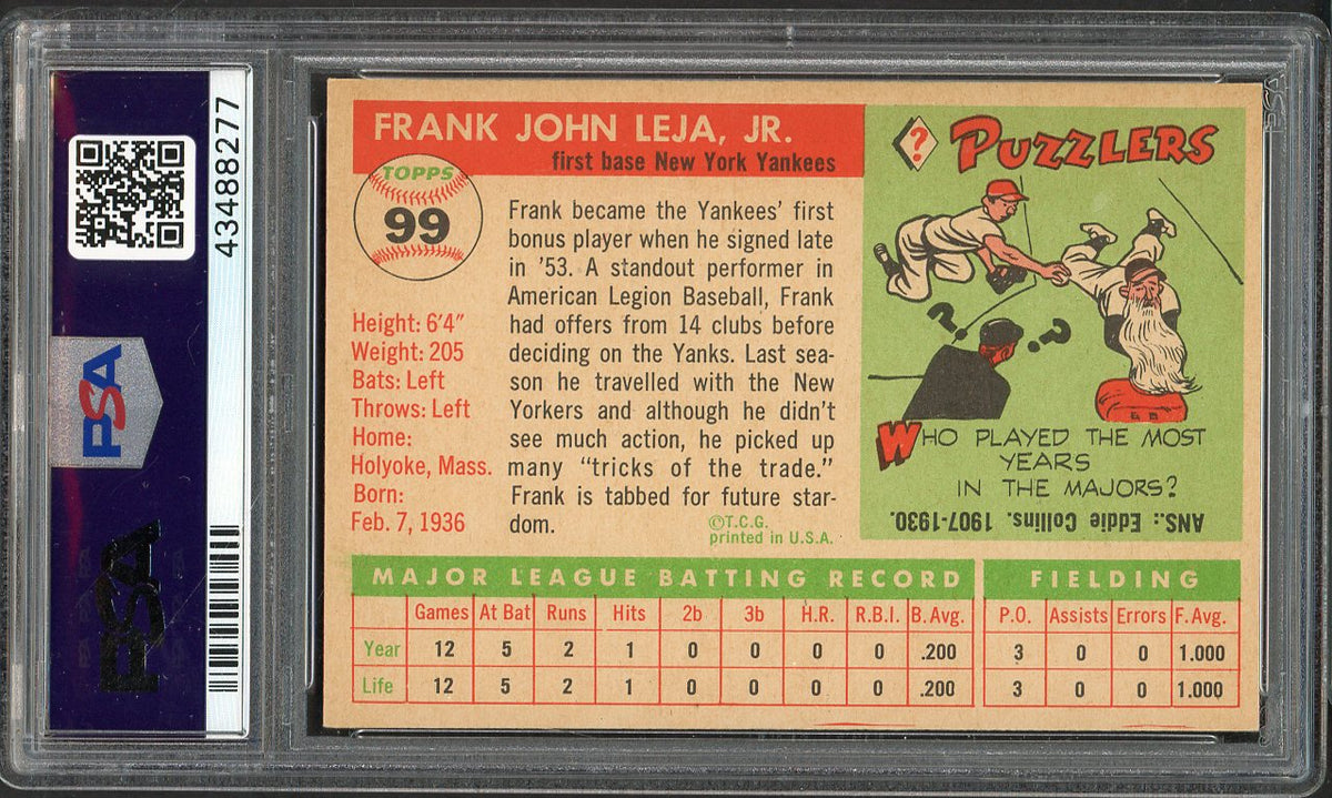1955 Topps Baseball #099 Frank Leja Yankees PSA 7 NM 562032