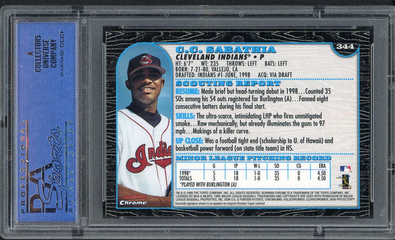 1999 Bowman Chrome #344 C.C. Sabathia Indians PSA 9 MINT 562035