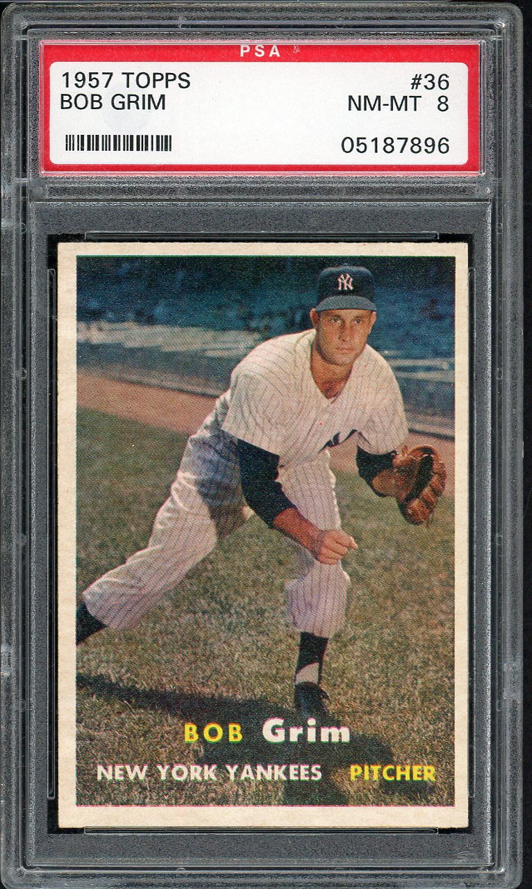 1957 Topps Baseball #036 Bob Grim Yankees PSA 8 NM/MT 562037