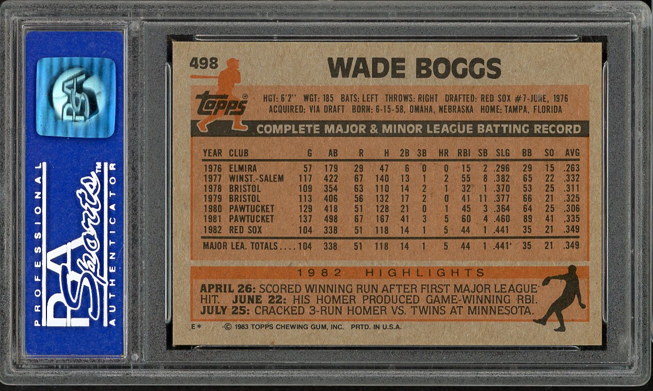 1983 Topps #498 Wade Boggs Red Sox PSA 8 NM/MT 562040