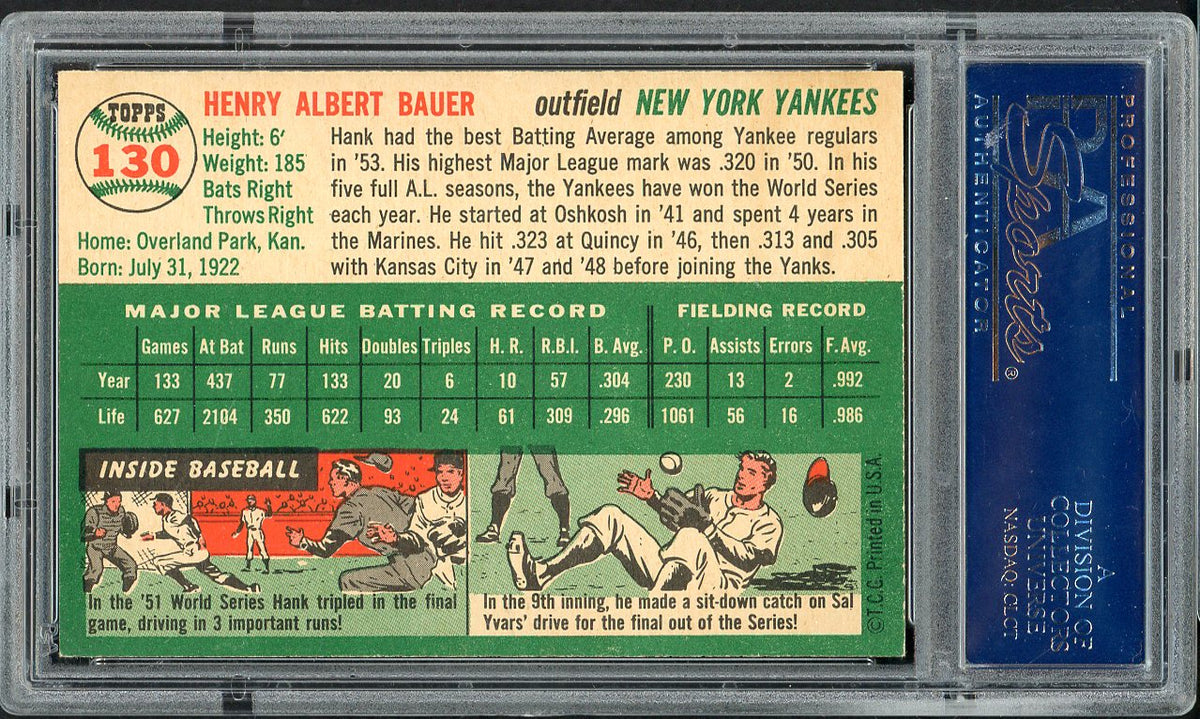 1954 Topps Baseball #130 Hank Bauer Yankees PSA 6 EX-MT 562044