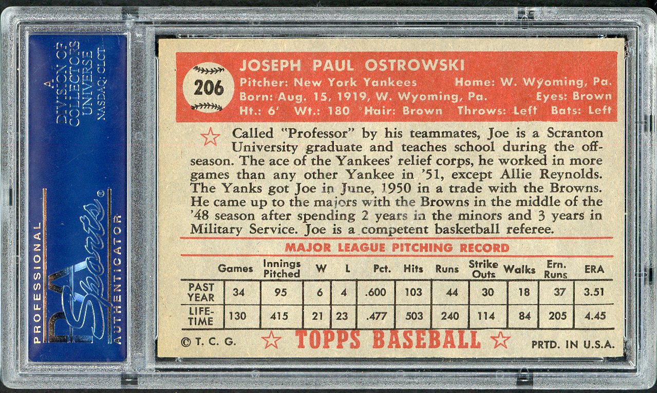 1952 Topps Baseball #206 Joe Ostrowski Yankees PSA 5 EX 562045