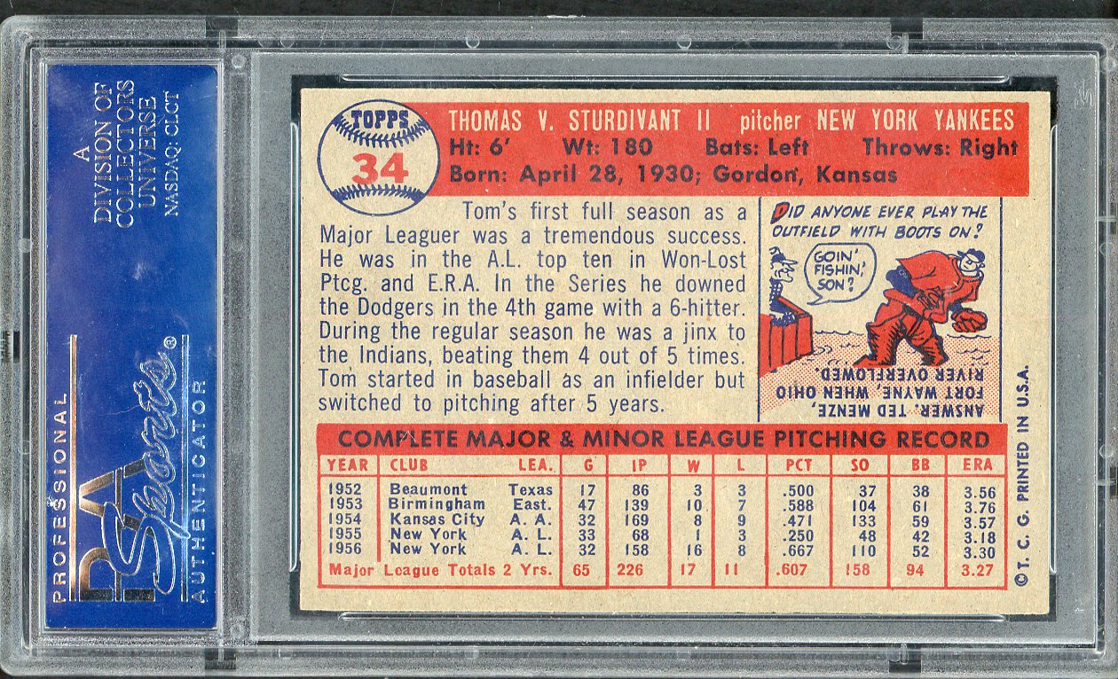 1957 Topps Baseball #034 Tom Sturdivant Yankees PSA 8 NM/MT 562047