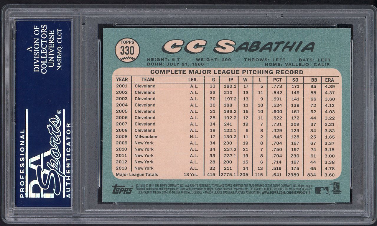 2014 Topps Heritage #330 C.C. Sabathia Yankees PSA 9 MINT 562049