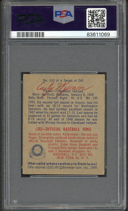 1949 Bowman Baseball #110 Early Wynn Indians PSA 4 VG-EX 562051