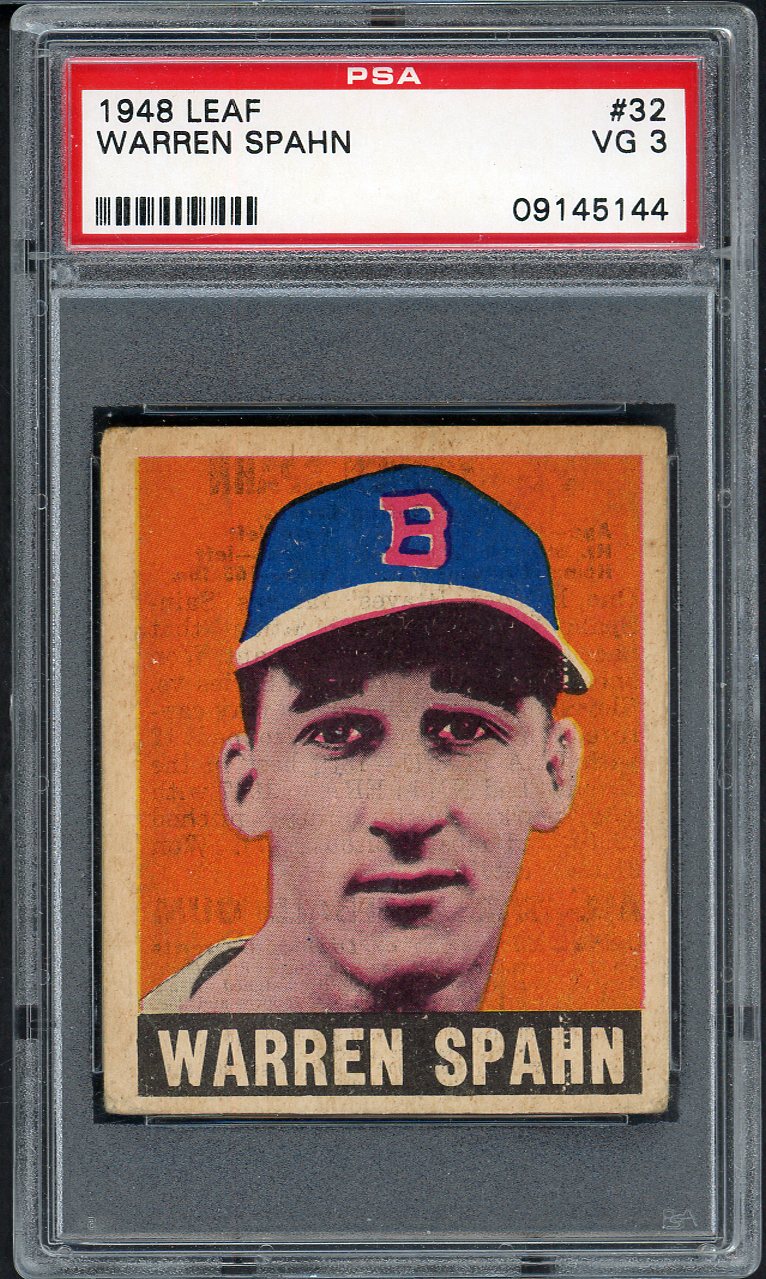 1948 Leaf Baseball #032 Warren Spahn Braves PSA 3 VG 562053