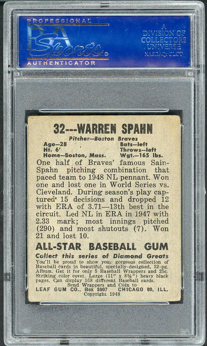 1948 Leaf Baseball #032 Warren Spahn Braves PSA 3 VG 562053
